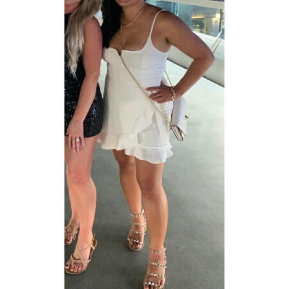 Ivory V-Wire Ruffle Wrap Dress - Picture 4 of 9